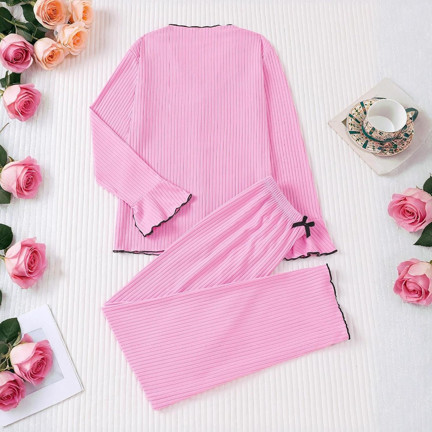 Women'S Pajamas Set,Women Pajama Long Sleeve Cute Printed 2 Piece Outfits | Two Piece Pajama Set For Women Button Up Two Pieces Shirt With Pants Fall Winter Postpartum Clothing Women'S Pajamas Set Blue