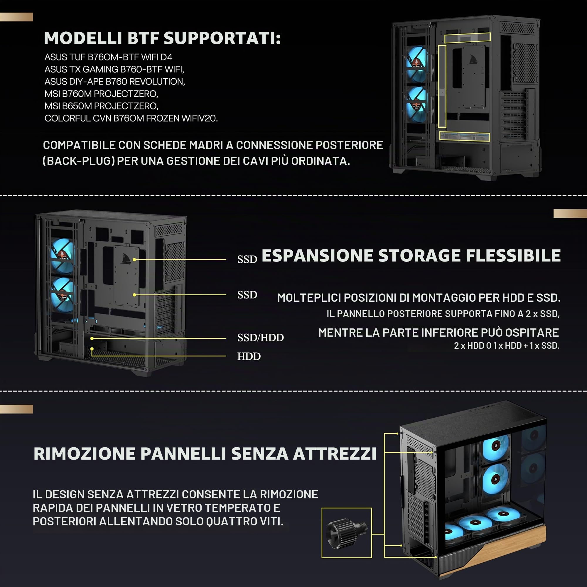 KEDIERS Alloggiamento per PC preinstallato, 5 × 120 mm, Nero, ATX Mid Tower PC, case per computer con vista panoramica, pannello frontale in vetro temperato, nero, P6 ARGB