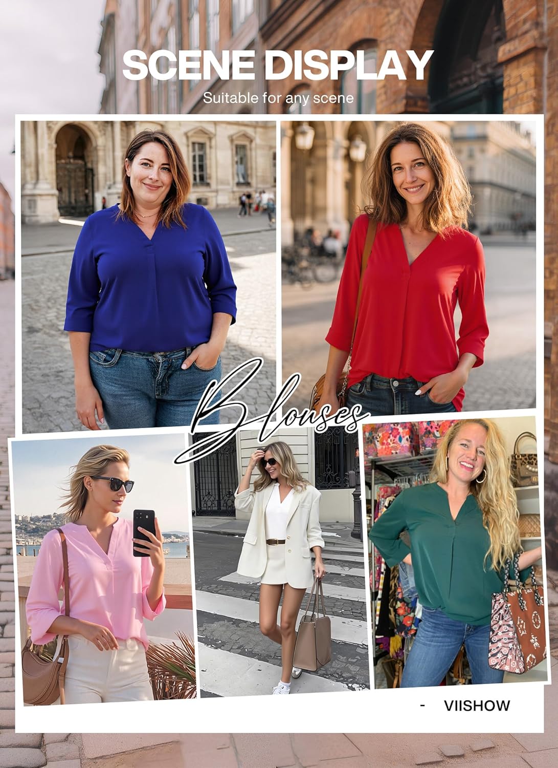 VIISHOW Womens Tops Casual Chiffon Blouses Tops 3/4 Sleeve V Neck Tunic Top Loose Shirt - Image 4