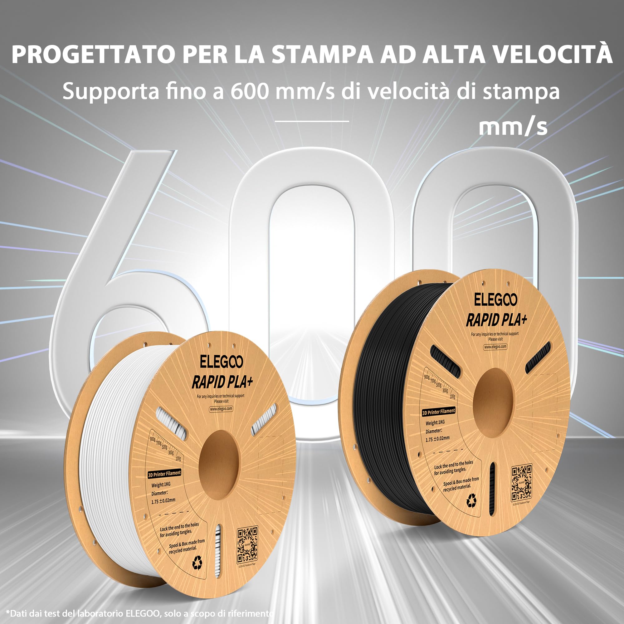 ELEGOO Rapido Filamento PLA+ 1.75mm Bianco 4KG, Alta Velocità 30-600 mm/s, Filamento PLA Plus per Stampante 3D, Precisione Dimensionale +/- 0.02mm, Filamento per La Maggior Parte delle Stampanti 3D