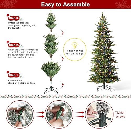 Vista 78 de Glitzhome Prelit Christmas Tree, 6ft Flocked Artificial Christmas Tree Serene Snowscape Fir with 300 Warm White Lights for Home, Office, Party