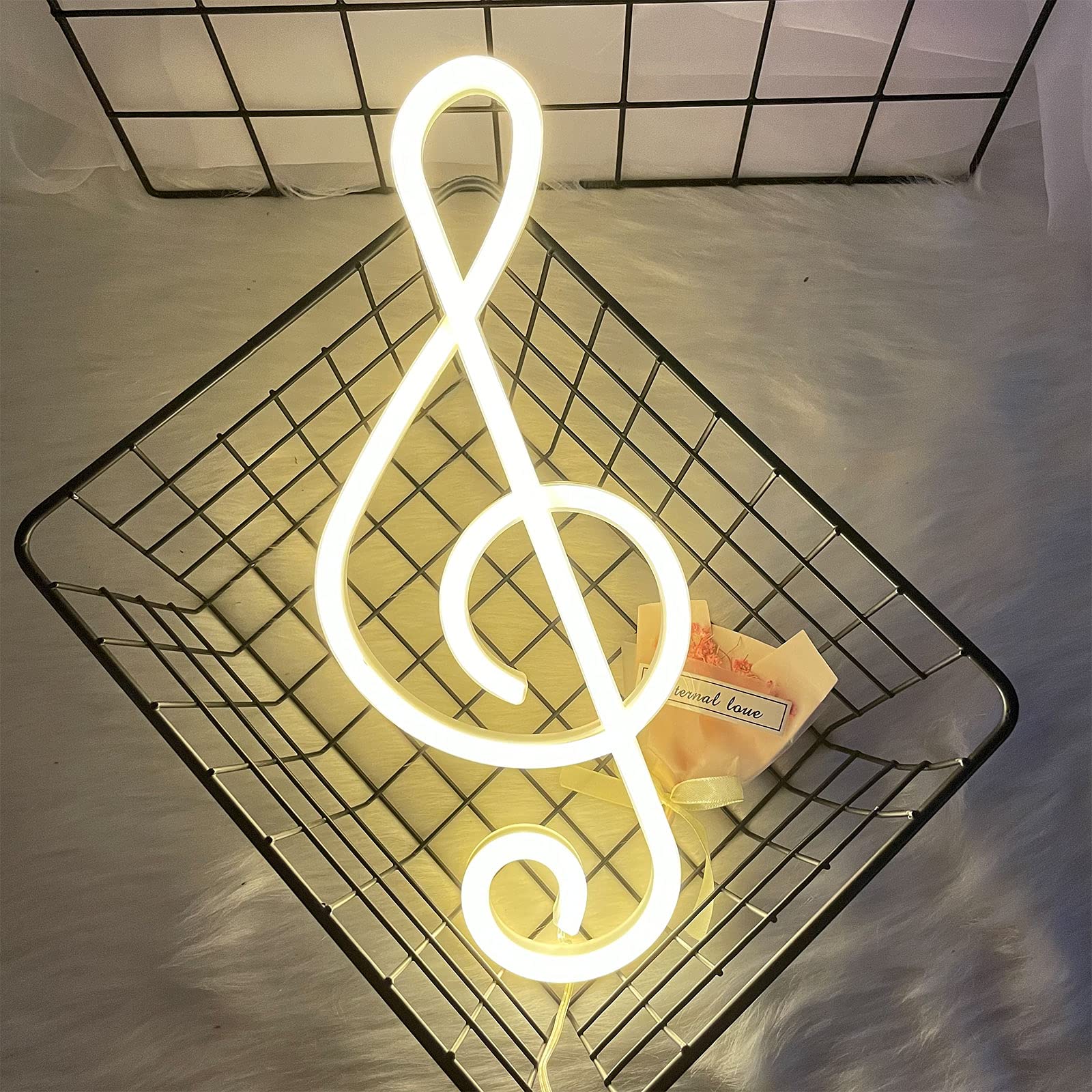 ENUOLI Music Note Neon Signs LED Light Sign for Wall Decor Battery/USB Operated Night Light Bedside Decor for Bedroom Wedding,Party,Kids Room,Bar,Christmas Gift(Warm White)