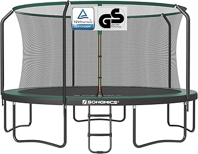 SONGMICS Trampolin Outdoor Kindertrampolin Ø 244/305/366/427 cm, rundes Gartentrampolin Sicherheitsnetz und Leiter, Randabdeckung, gepolstertes Gestell