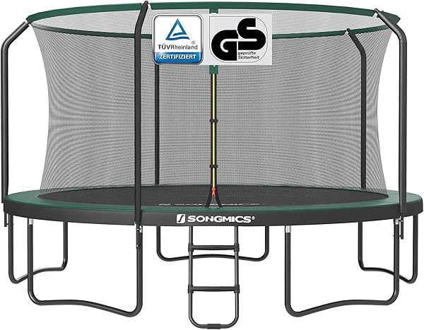 SONGMICS Trampolin Outdoor Kindertrampolin Ø 244/305/366/427 cm, rundes Gartentrampolin Sicherheitsnetz und Leiter, Randabdeckung, gepolstertes Gestell