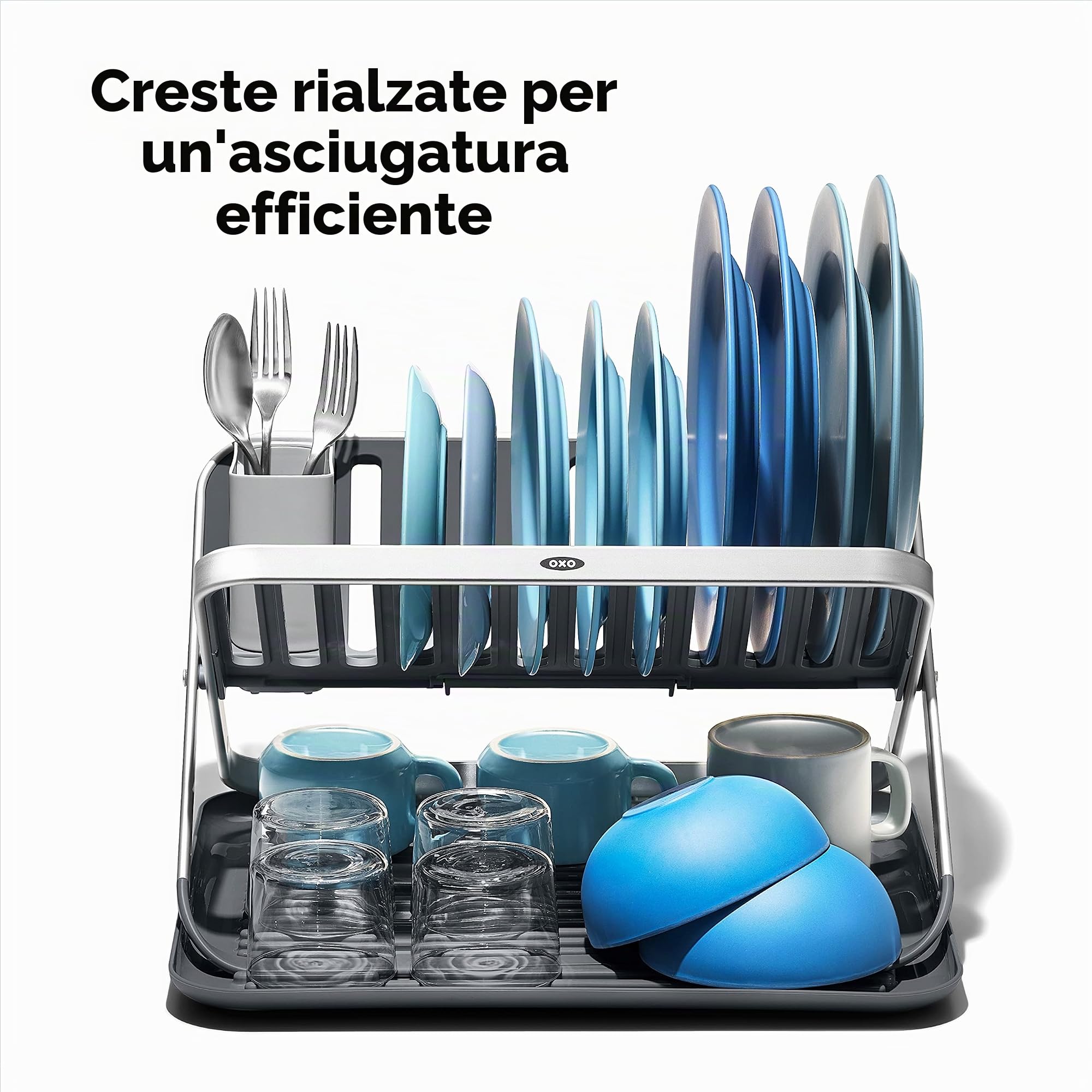 OXO Good Grips Scolapiatti piatto pieghevole in alluminio