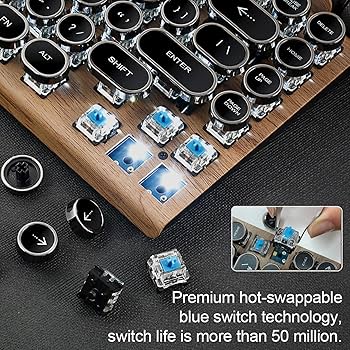 Amazon | レトロタイプライターキーボード、83キーBluetooth 5.0