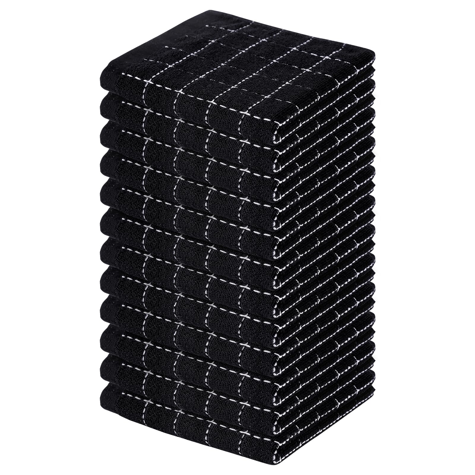 Homaxy 100% Cotton Terry Kitchen Dish Cloths, 12 Pack, Black | Ultra Soft and Absorbent, Suitable for Drying and Washing Dishes