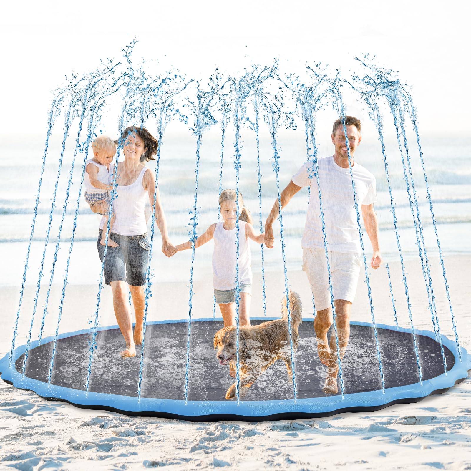 Lewtemi 8 ft Giant Nonslip Splash Pad 96 for Adult Kids and Dog, Thicken Sprinkler Pool Summer Outdoor Water Playmat for Backyard, Fun Backyard