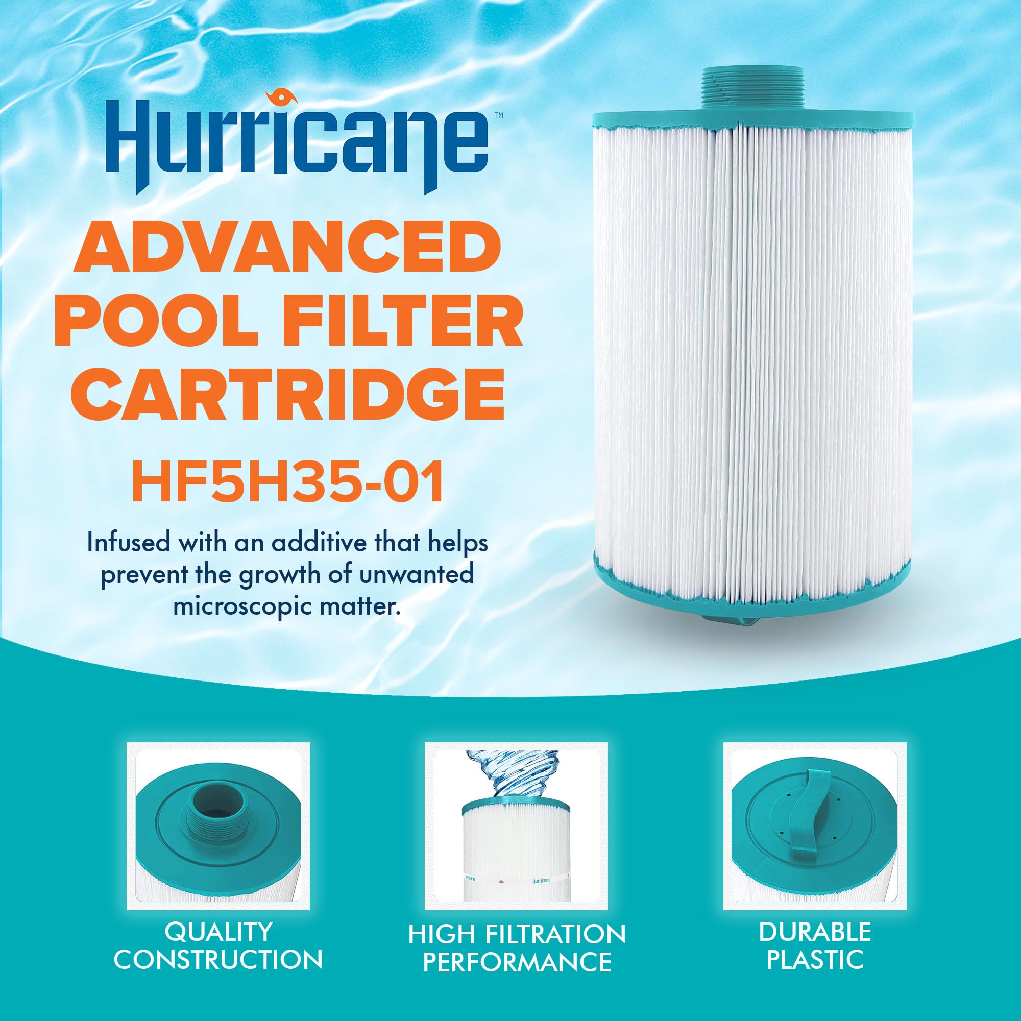 Hurricane Filters 2 Pack HF5H35-01 Advanced Pool Filter Cartridge - Replacement for PAS35P, Unicel 5CH-35, Filbur FC-0300, Elite Spas