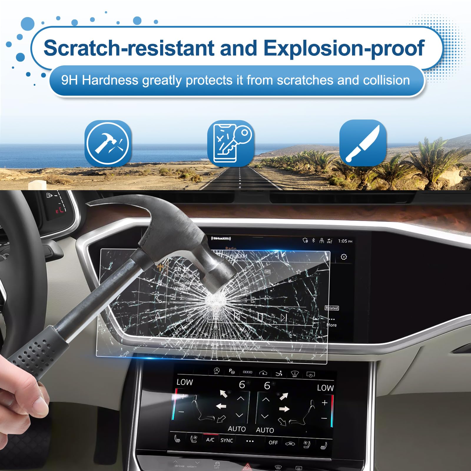 Pellicola Protettiva per Display Audi A6 A7 2019-2024, 9H Vetro Temperato Schermo Tattile Centrale
