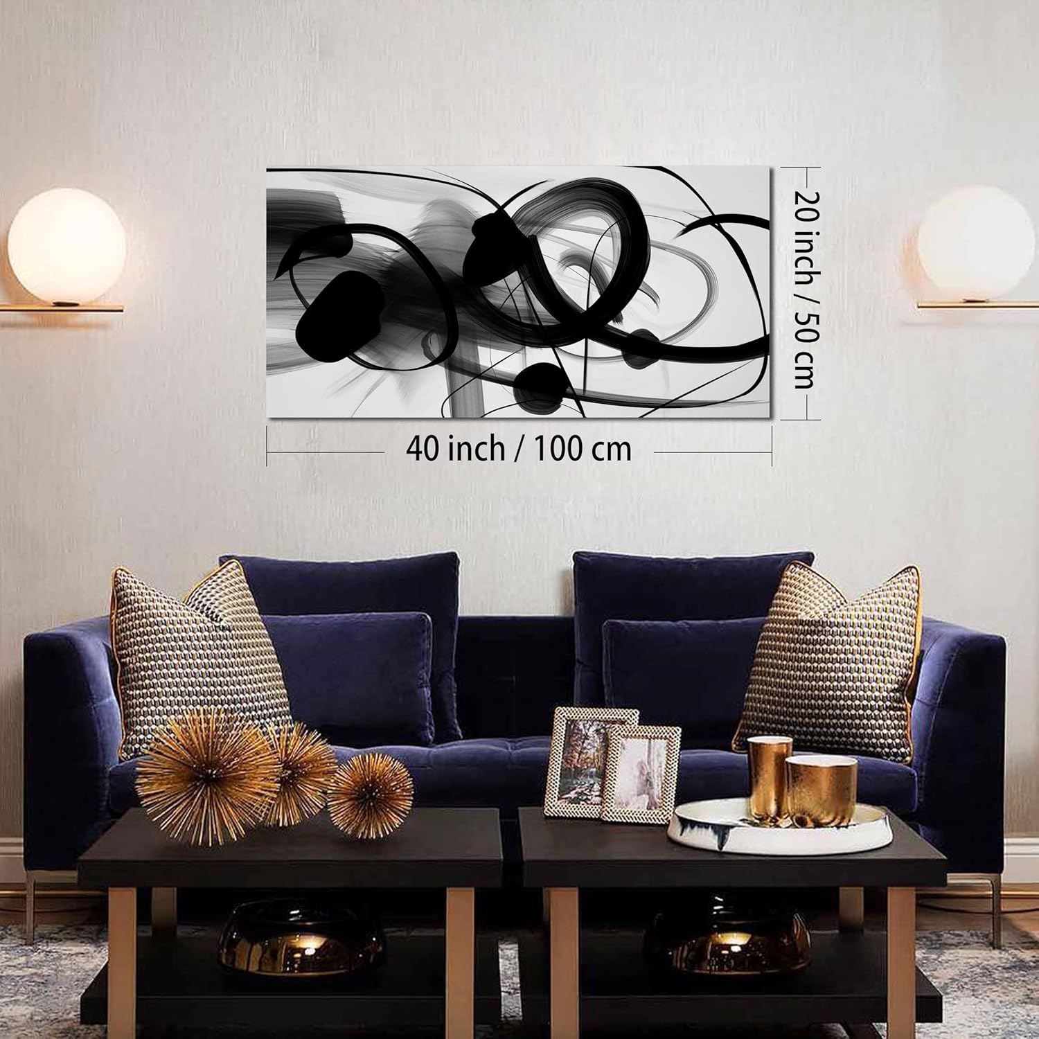 ANCXWOTER Large Canvas Wall Art for Living Room Bedroom Abstract Line Black and White Picture Ink and Wash Artwork Canvas Prints 20x40 Inch - Image 5