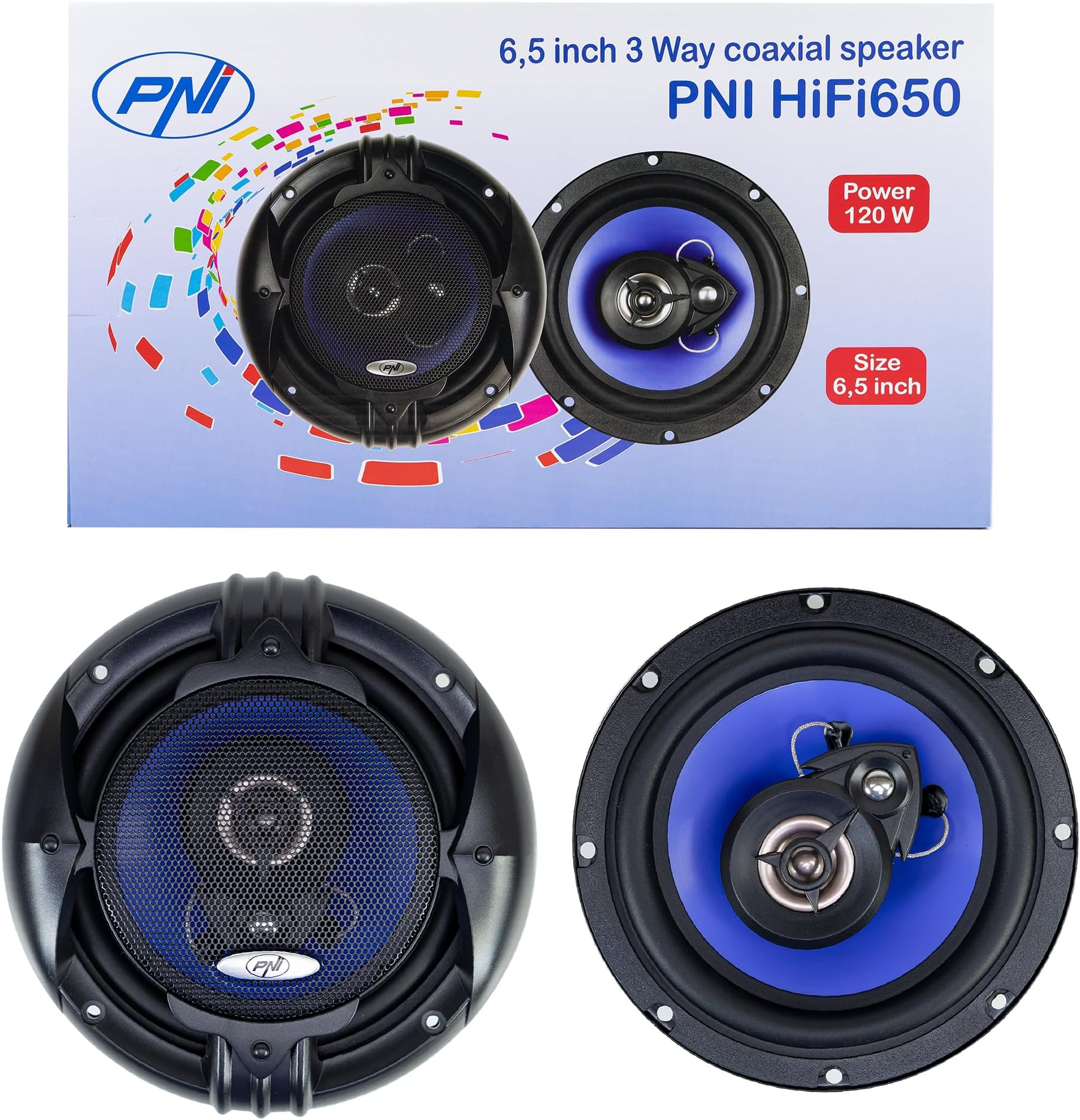 Pakket Radio MP3-autospeler PNI Clementine 8428BT 4x45w Coaxiale autoluidsprekers PNI HiFi650, 120W, 16,5 cm
