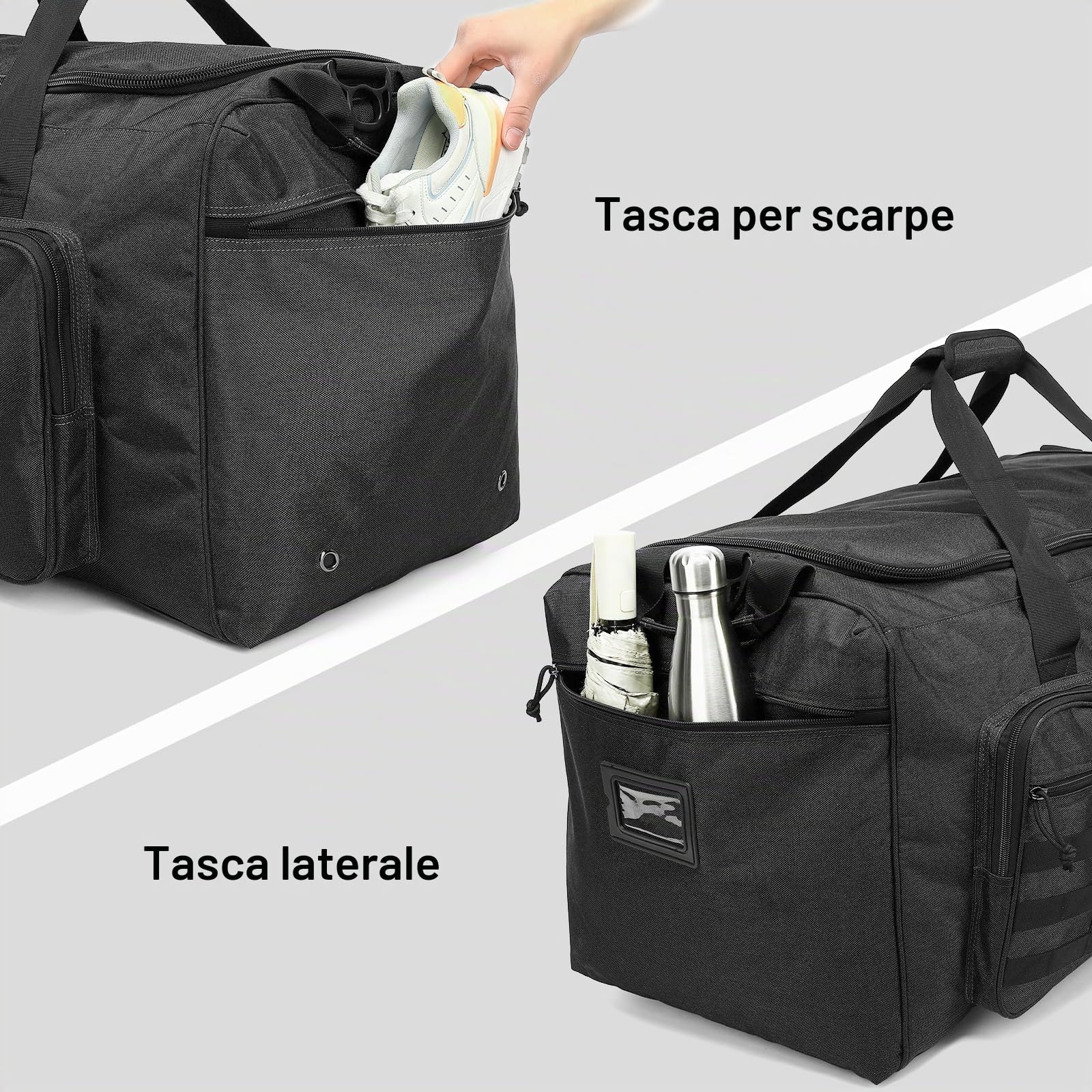 Borsone da viaggio da uomo, 120 l, resistente, da campeggio, 80 cm, extra large, borsa sportiva XL, Nero , 32'', Viaggi, campeggio, sport, palestra, allenamento, boxe, escursionismo