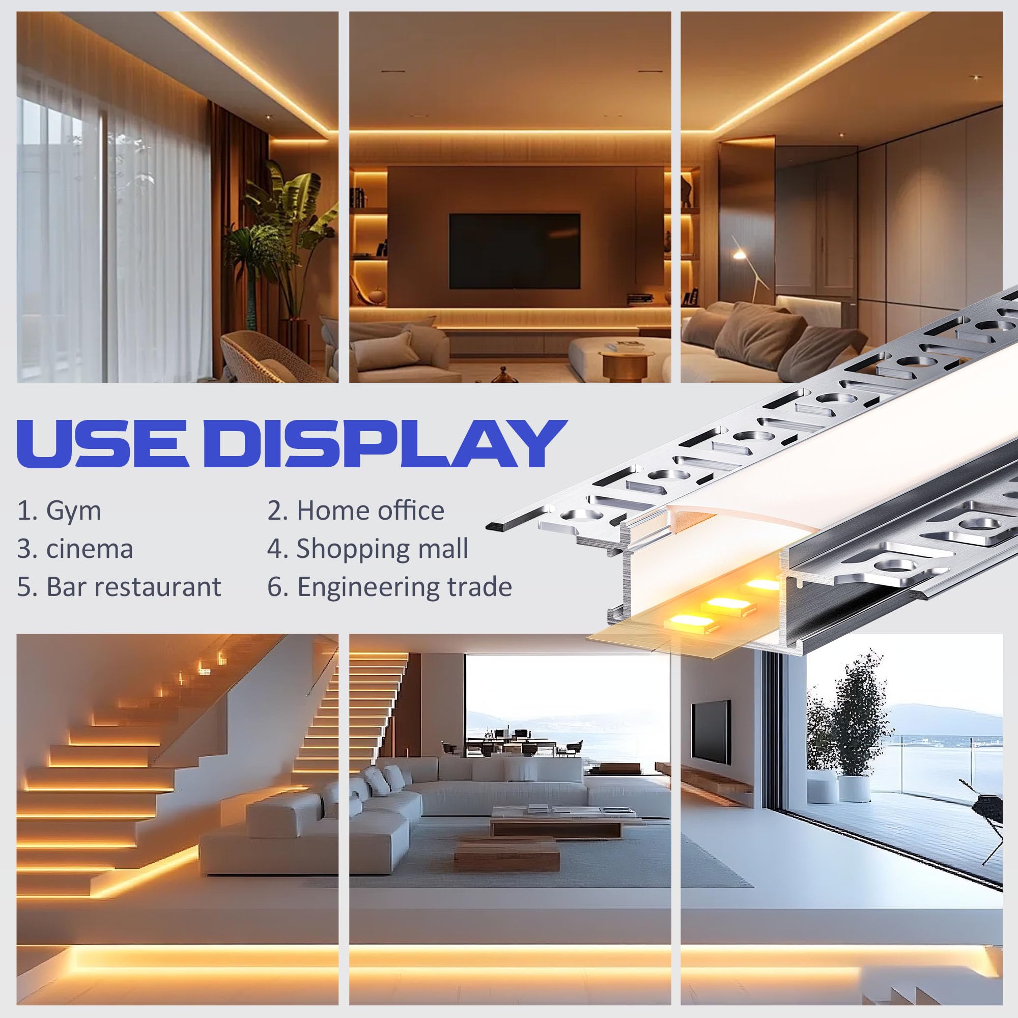 10x LED Trockenbauprofil 2M, LED Schiene 2M Aluminium Profil Schiene Unterputz Kanal und Diffusor Aufputz für Indirekte Beleuchtung Decke