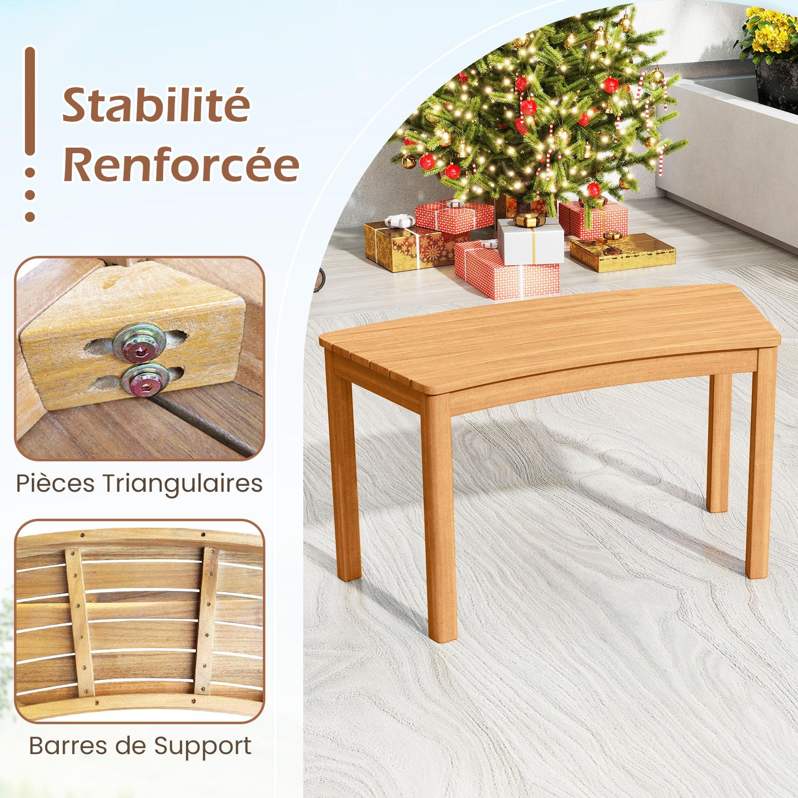 DREAMADE Lot de 2/4 Bancs Extérieurs Incurvés, Bancs de Foyer sans Dossier en Bois d’Acacia avec Assises à Lattes, pour Patio, Jardin, Terrasse, Charge 180 kg (Naturel,2)