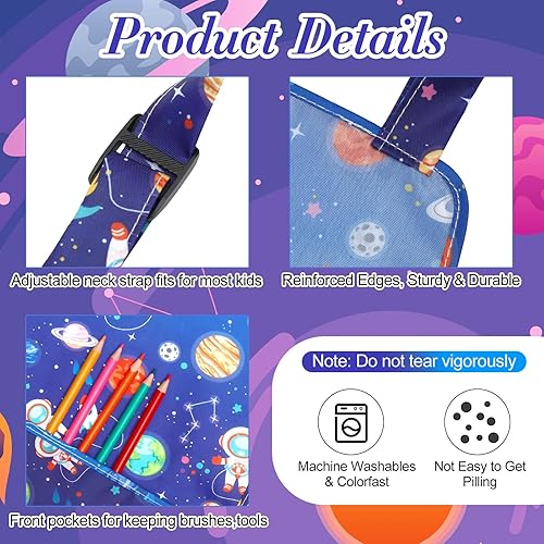 Miniatura 3 de Xtinmee 2 delantales para niños con bolsillos, correa ajustable para niñas, niños, pintura, cocina, horneado, arte