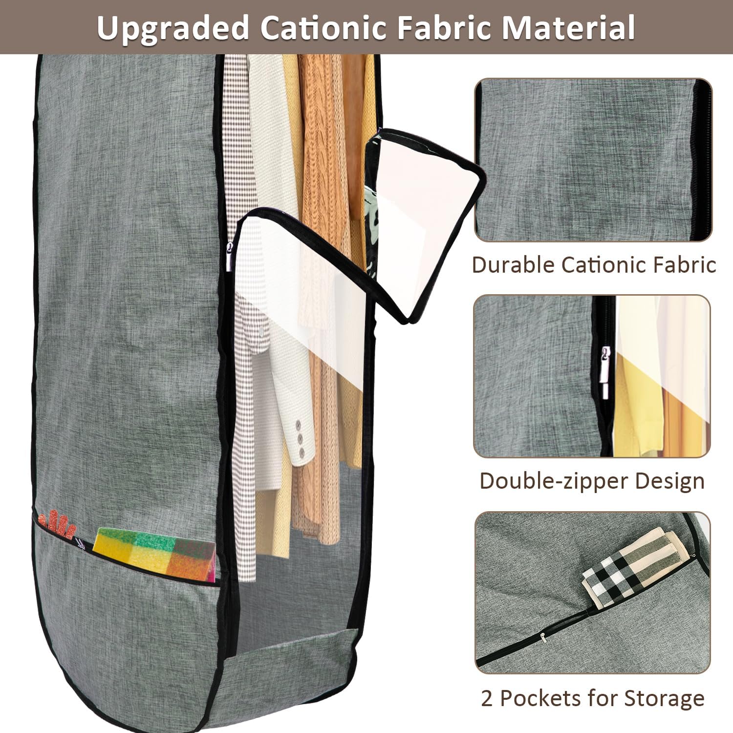 2PCS 50”Garment Bags for Hanging Clothes,Chakera Large Breathable Garment Bag for Closet Storage with 10”Gusseted,Clear Clothing Storage Garment Cover for Dress Sweater with Double Zipper,Grey - Image 4