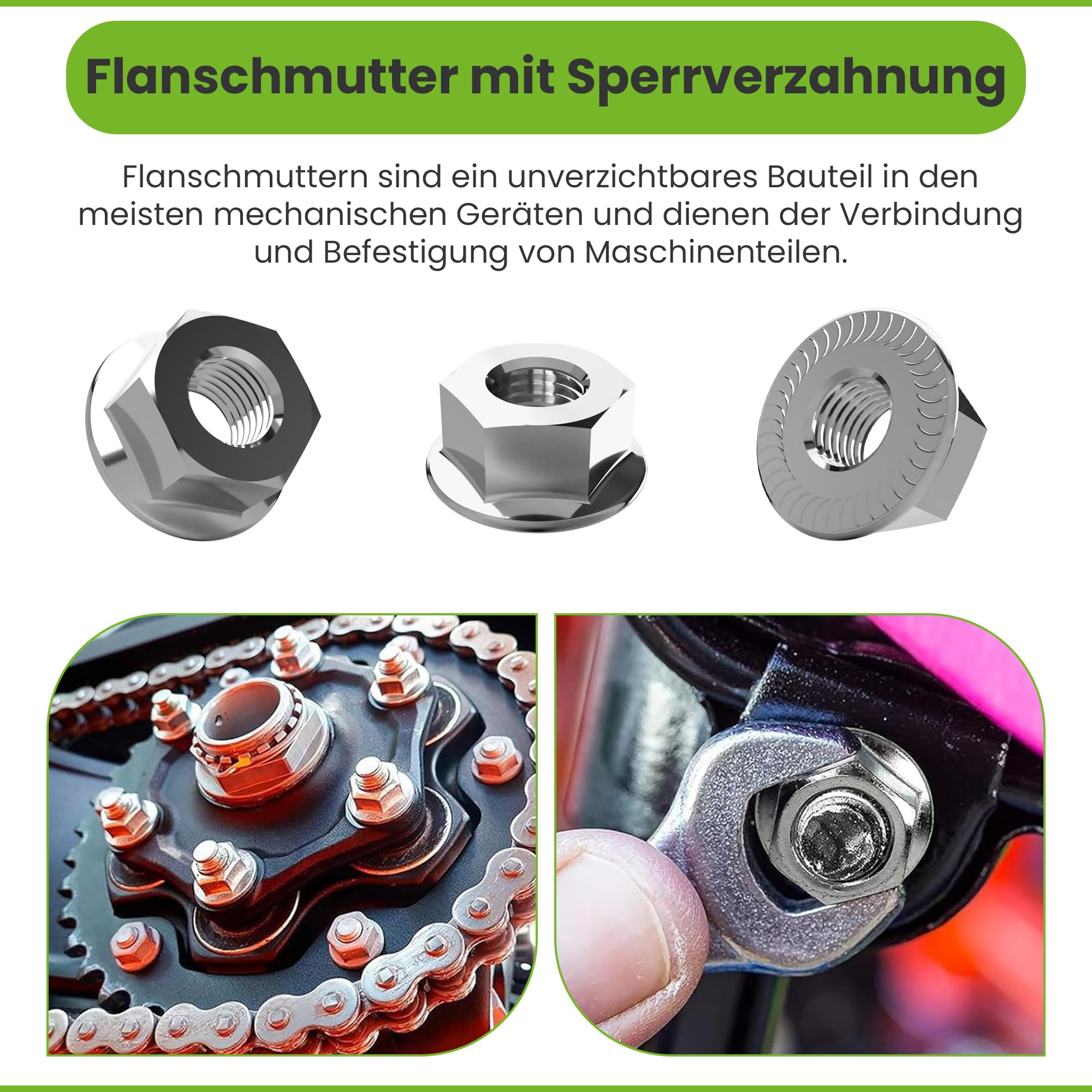Offgridtec Dadi a flangia in acciaio inox M10 con dentatura di blocco, DIN 6923 A2 V2A, autobloccanti con filettatura interna metrica, fissaggio antiruggine per uso interno ed esterno, 25 pezzi