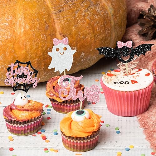 Miniatura 82 de Ephlyn 24 adornos para cupcakes de Halloween con purpurina para Halloween, murciélagos, calabaza, fantasma, decoración de cupcakes para temática