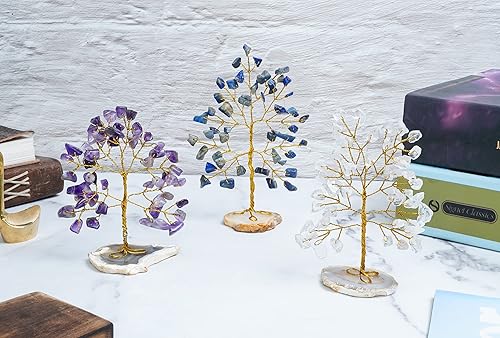 Miniatura 3 de Amatista, lapislázuli y cuarzo transparente - Base de rodajas de ágata geoda, árbol de cristal para energía positiva  Atrae buena suerte, mini árbol