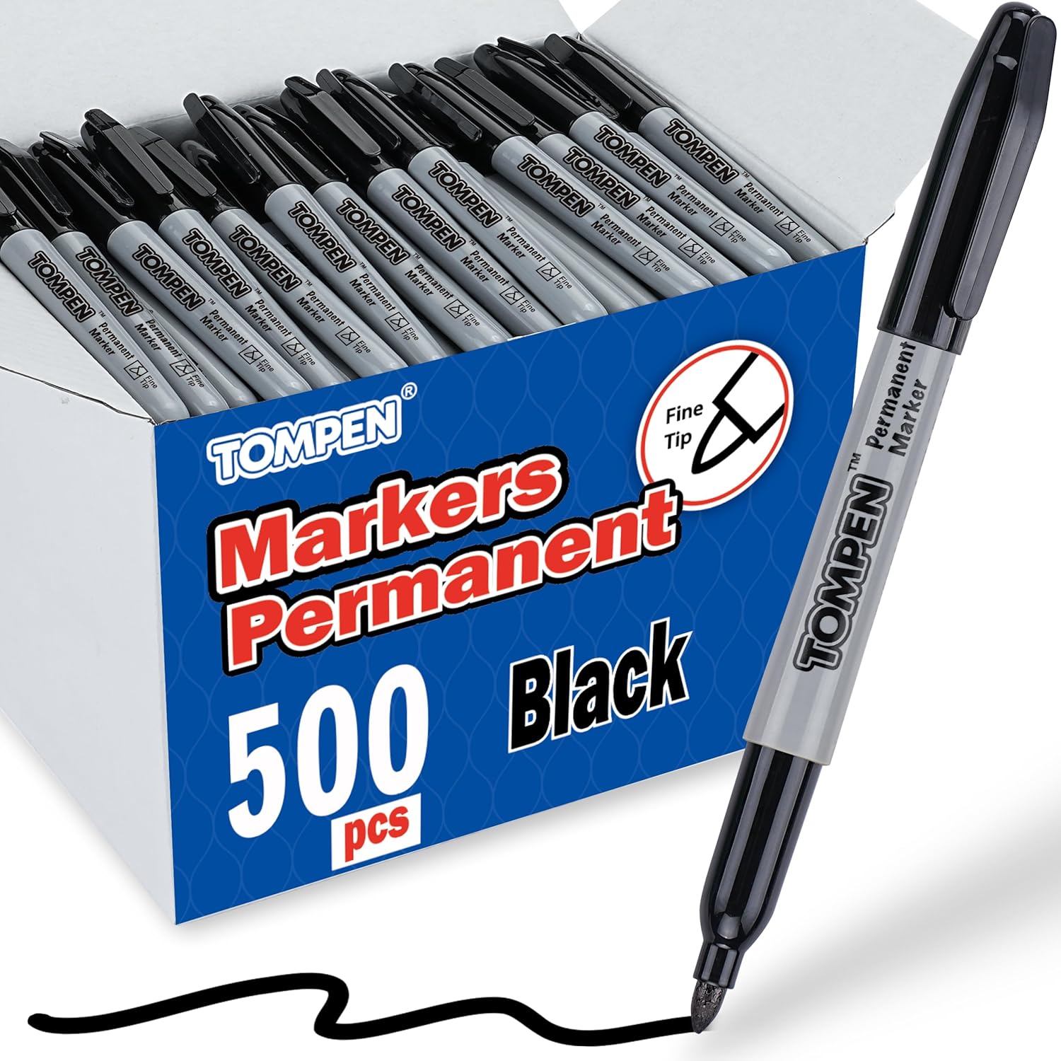 Black Permanent Markers Bulk Fine Tip 500 Pack,Use for Halloween,Waterproof Permanent Marker Pens with Quick Drying on Wood,Plastic,Paper,Metal,Mirror for Office School Classroom Home