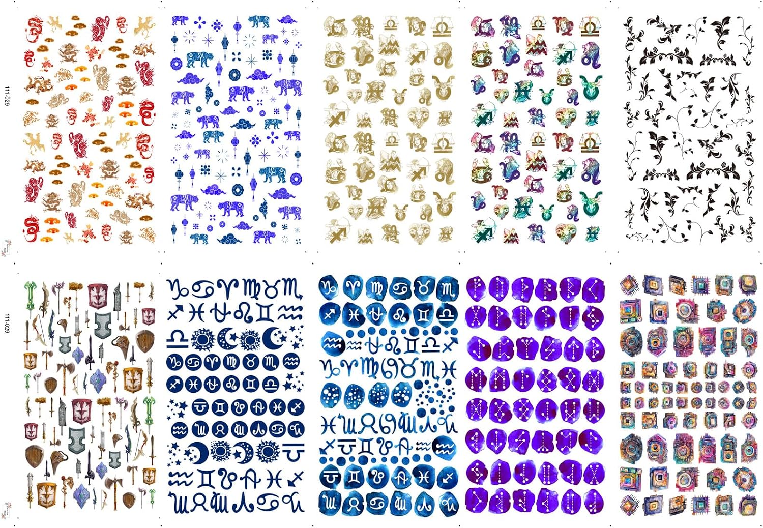 Nail Decals [10 Sheets] Mystic Zodiac Nail Stickers Set Constellations Zodiac Signs Tarot Swords Florals Celestial Symbols Magical Details Creating Bold Mystical Manicure Styles Cosmic Nail Looks