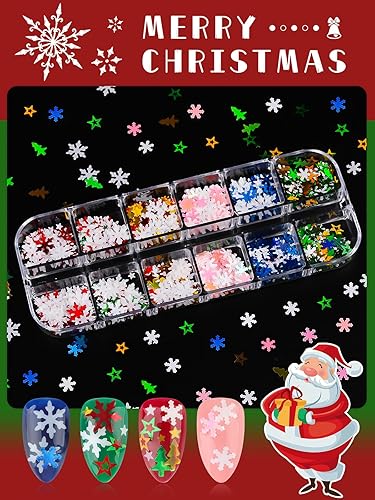 Miniatura 3 de EBANKU Brillantina de uñas de Navidad de 36 rejillas  Lentejuelas holográficas 3D de invierno, copo de nieve, estrella de árbol, purpurina láser