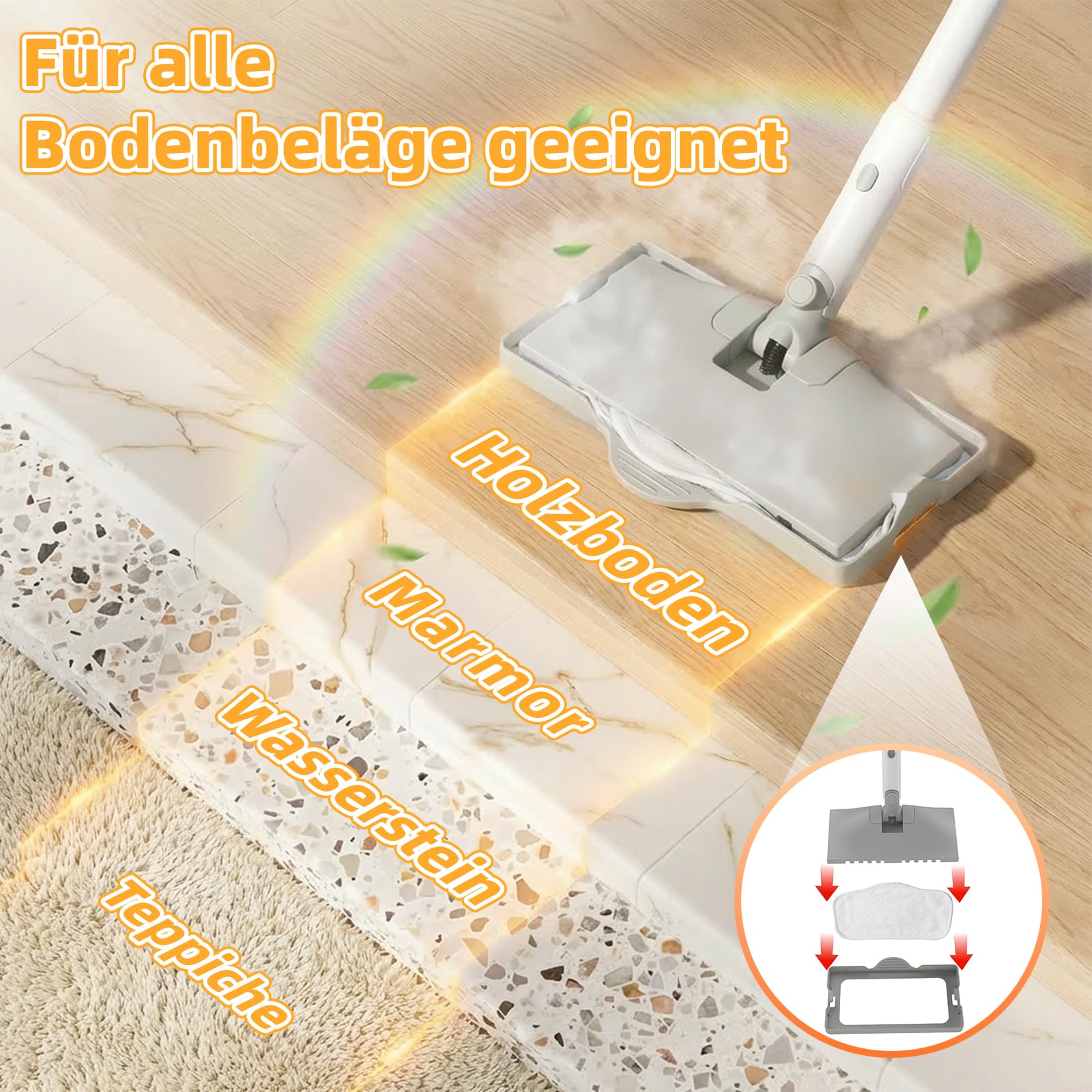 Dampfreiniger, 10-in-1 Handdampfreiniger, 15S Schnelle Aufheizung Dampfwischer, 450 ml Druck-Mehrzweckdampfreiniger, 1500 W, chemikalienfreier für den Heimgebrauch, Reinigung von Böden, Fliesen, Fenst
