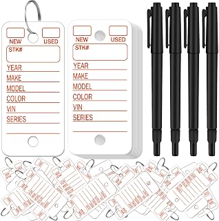Gersoniel 500 Pack White Key Tags with Labels, Rings & 4 Pens - Car Dealership Auto Shop Key Organizers