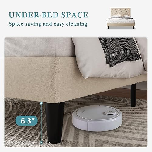 Miniatura 7 de HOOMIC Marco de cama King con cabecera ajustable de diamante  marco de cama tapizado de tela  base de colchón  listones de madera  no necesita