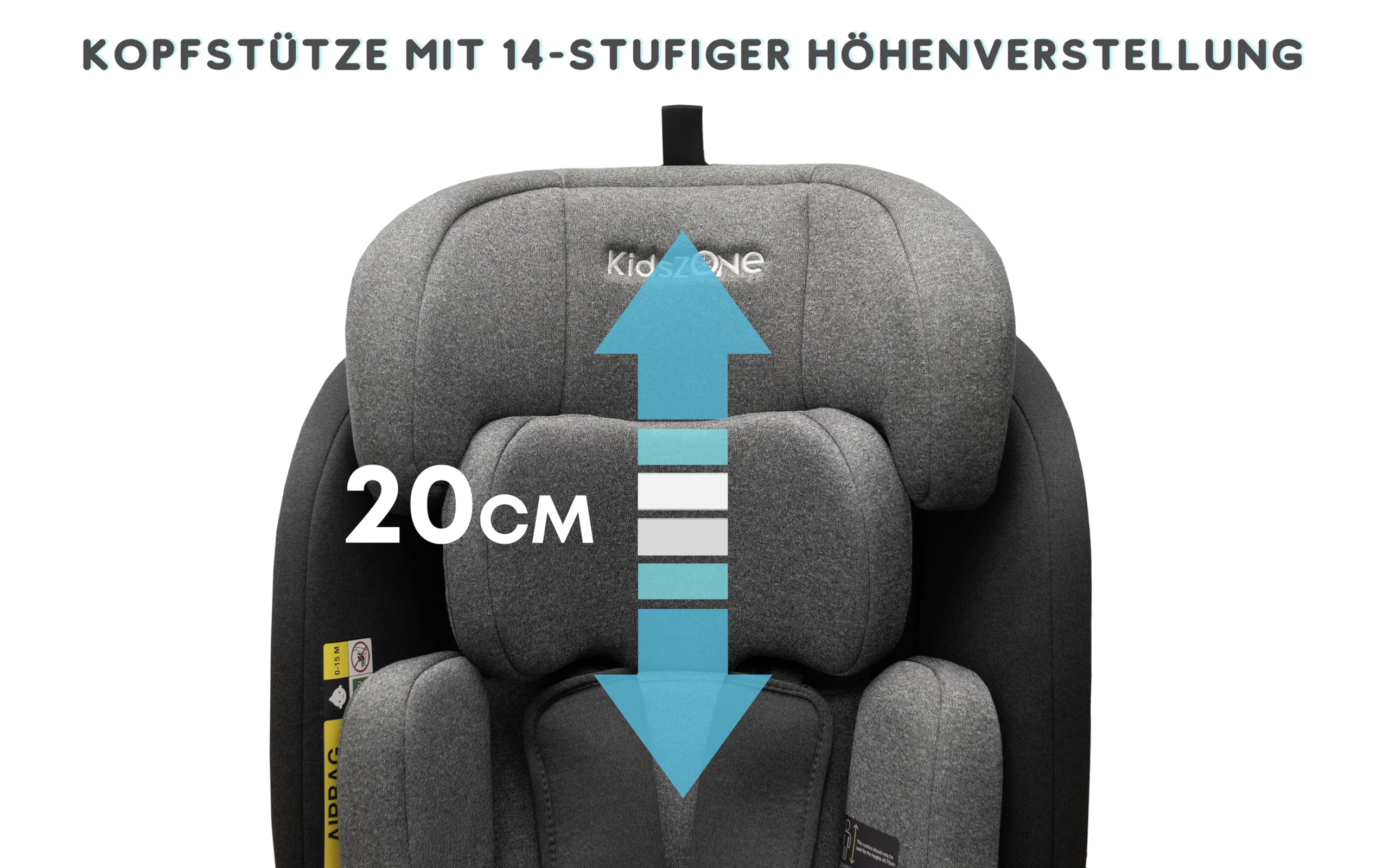 Kindersitz ohne Isofix 0-36 kg – Autositz i-Size 40-150 cm (Gruppe 0+ 1 2 3) – 5 Punkt Sicherheitsgurt, Verstellbare Kopfstütze