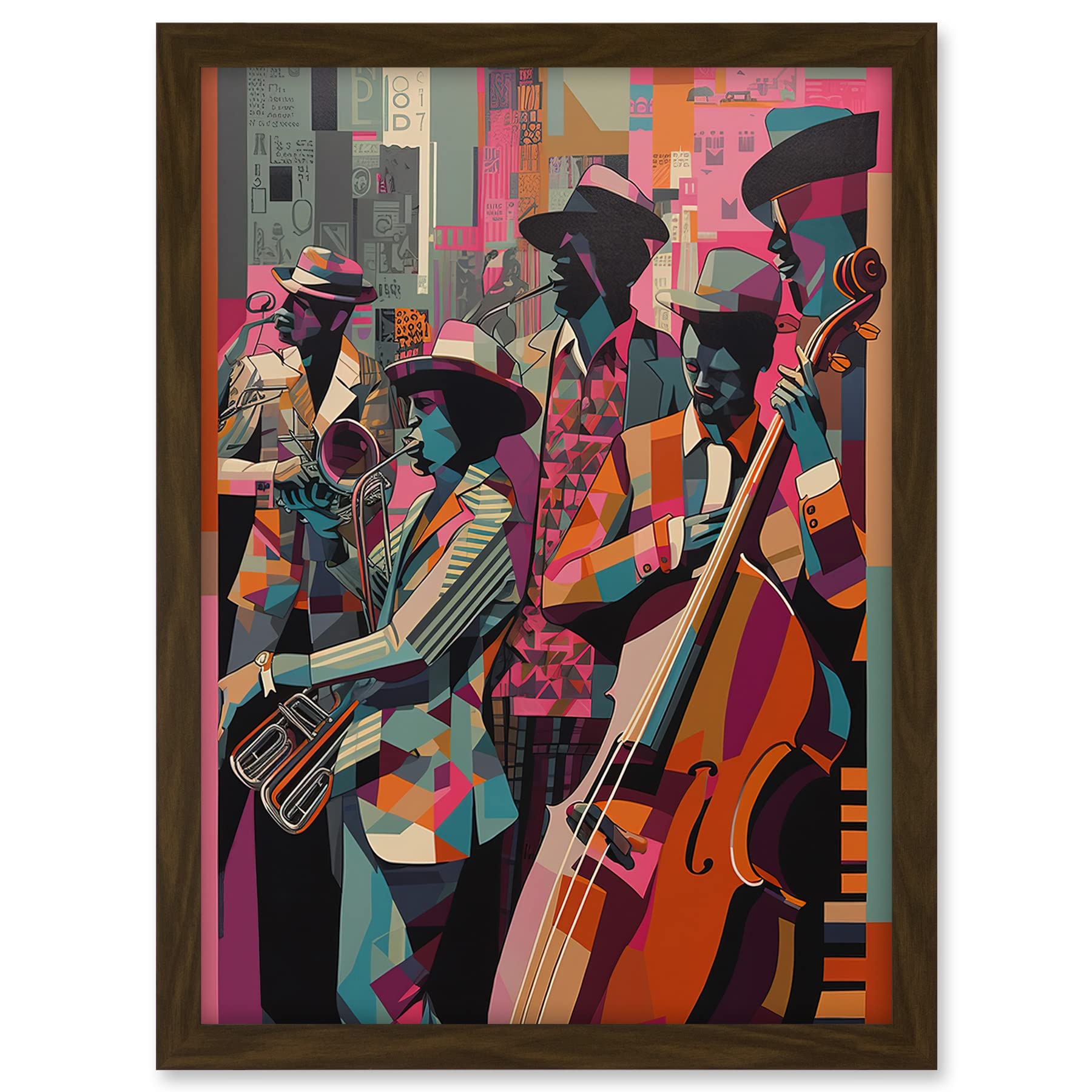 Artery8 New Orleans Jazz Festival Musicians Warming Up in the City Street Abstract Modern Painting Artwork Framed A3 Wall Art Print