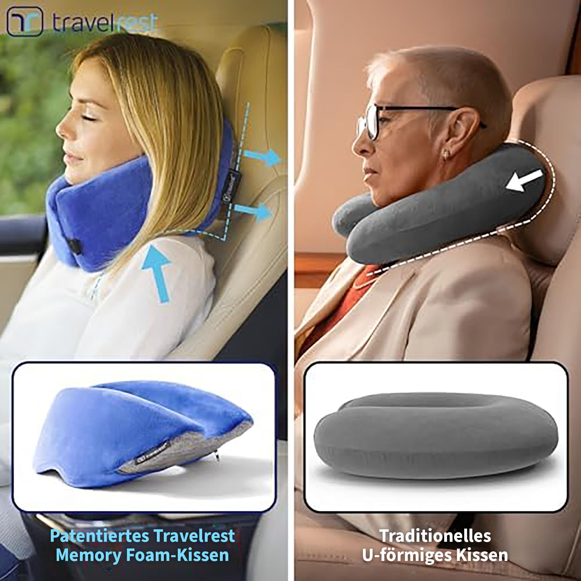 travelrest Nest Memory Foam Reisekissen Nackenkissen, waschbar – von NYTimes Wirecutter zum besten Reisekissen für 2026 gewählt – waschbar – lässt Sich auf 1/4 Seiner Größe zusammenpacken