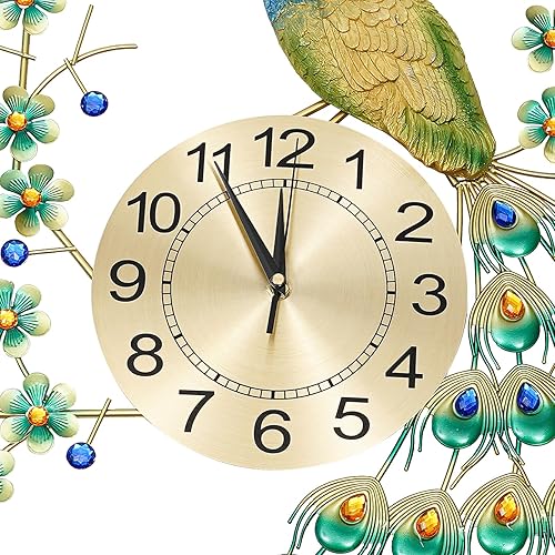 Miniatura 8 de Reloj de pared de pavo real de 8.26 pulgadas, moderno reloj de pared grande de metal 3D, reloj de pared de pavo real, multiusos, decoración de pavo