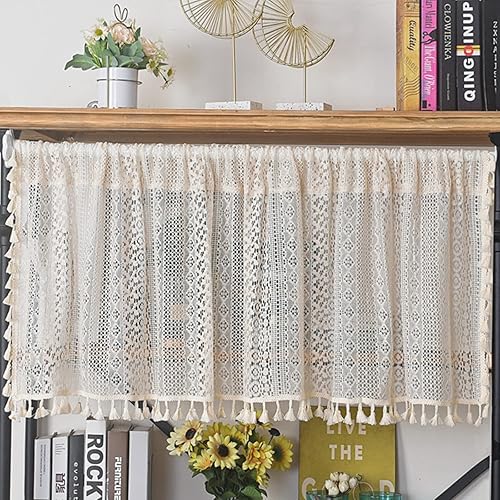 Deeprove Cortina de encaje de ganchillo traslúcida estilo bohemio de 96 pulgadas de largo, cortina de punto hecha a mano con borlas de macramé para