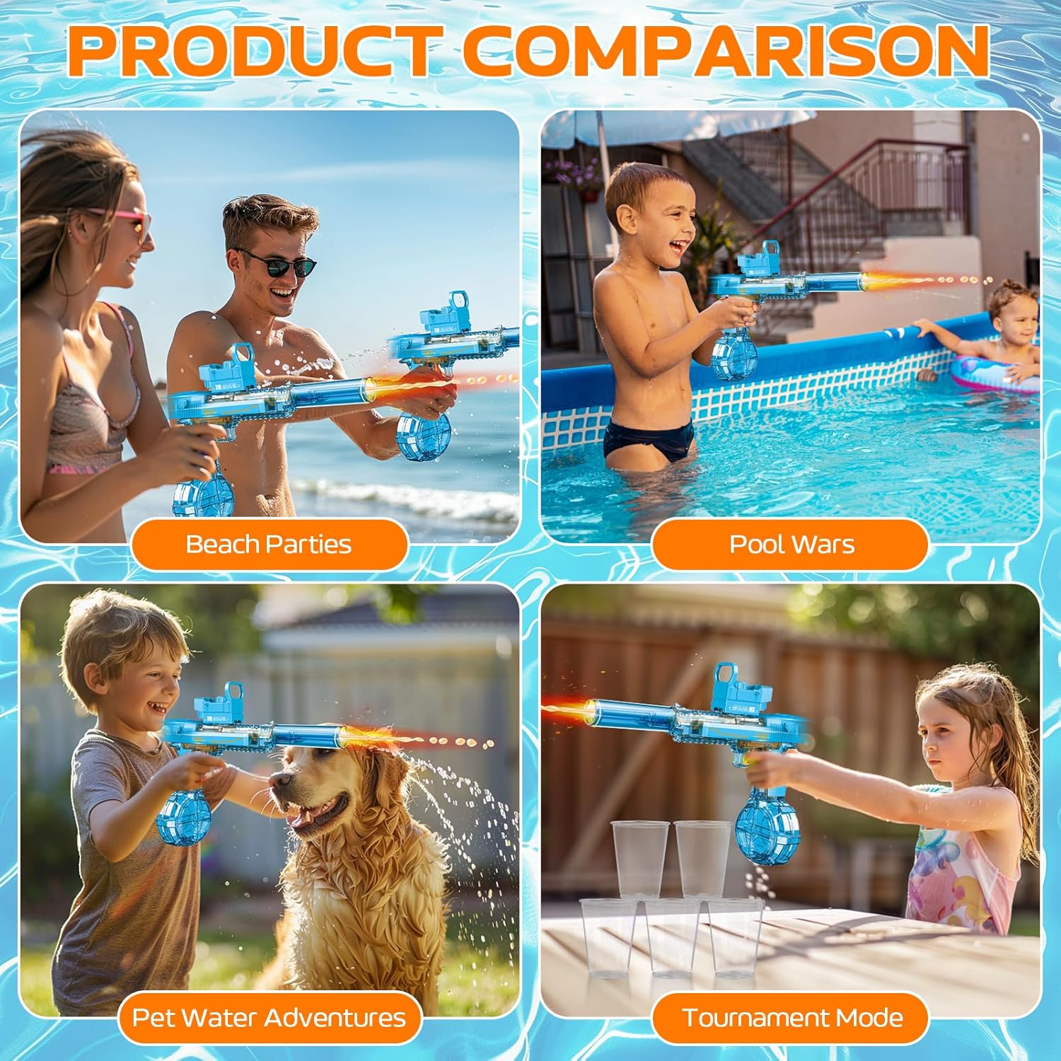 Electric Water Gun for Adults Kids, 2 Pack Automatic Squirt Watergun with Manual Function Led Lights, Summer Outdoor Water Pistol Pool Beach Party Toys for Boys Girls, Black and Blue