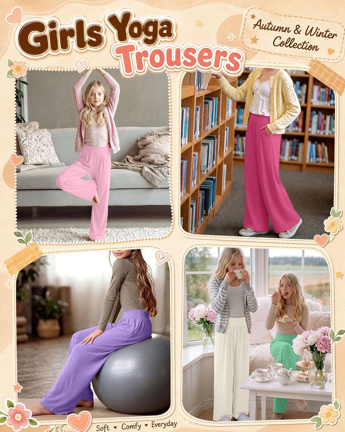 Girls Pants Wide Leg Trousers
