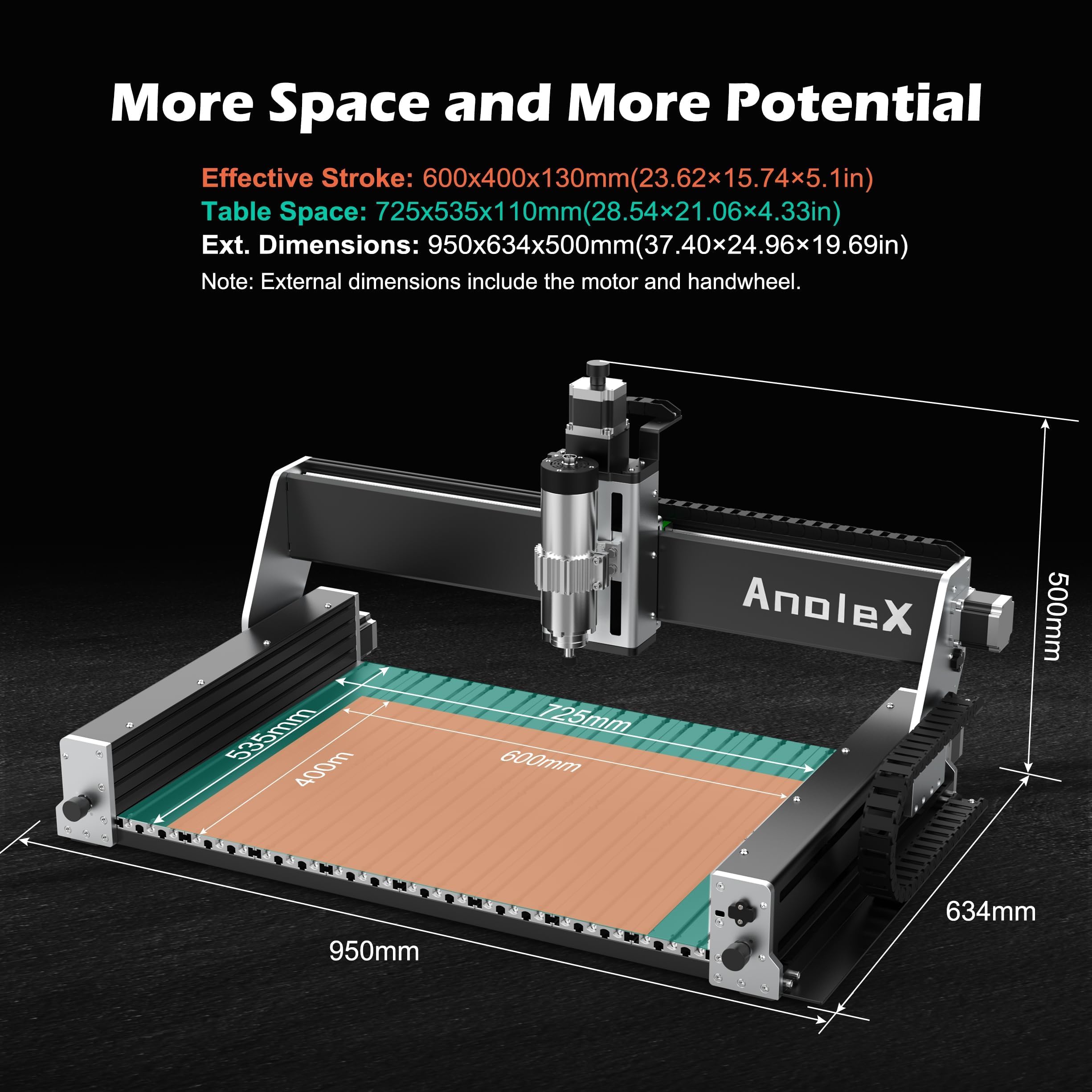 RX6040 CNC-Fräsmaschine mit 1,5 KW luftgekühlter Welle, XYZ Doppel-Stahllinearführungen und 1204-Kugelschrauben für Metall, Aluminium, Messing, Holz, Acryl, PCB