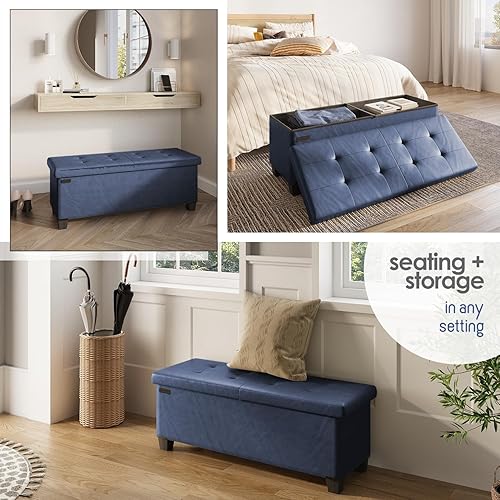 Miniatura 113 de Otomana plegable para dormitorio o sala de estar, con contenedores de almacenamiento, reposapiés para el extremo de la cama, soporta hasta 660 lb,