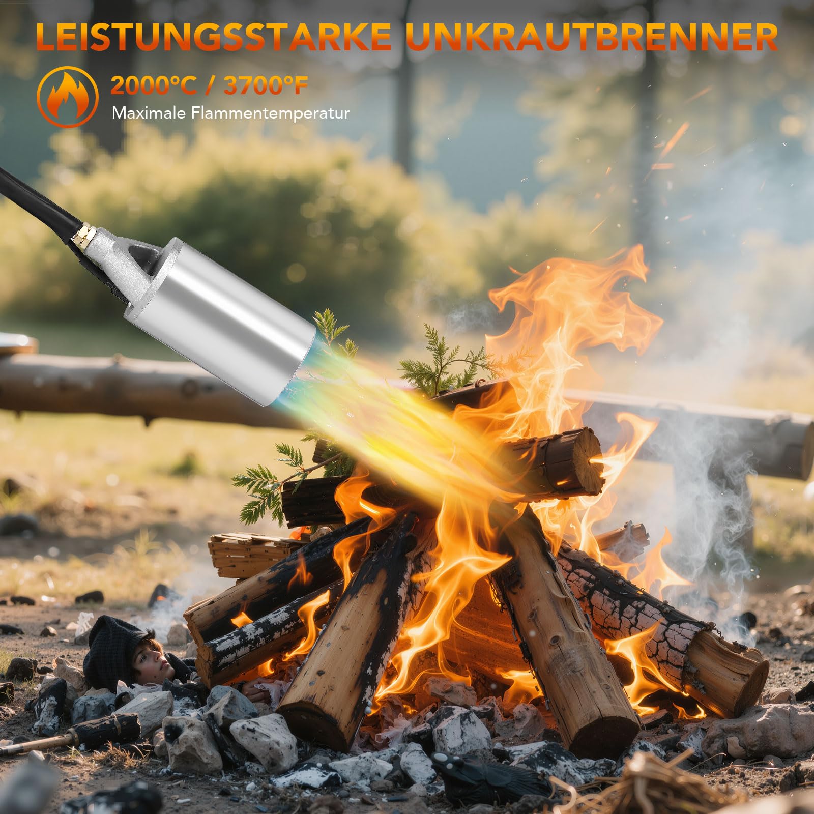 Sondiko Désherbeur de mauvaises herbes à grande flamme - Brûleur à gaz haute performance avec tuyau de 3 m - Réducteur de pression et accessoires - Brûleur de mauvaises herbes pour jardin, allée