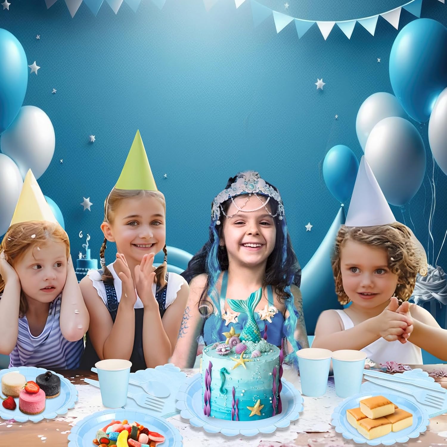 350 Pcs Light Blue Paper Plates and Napkins, Boy Baby Shower Decorations Include Baby Blue Scalloped Plates Napkins Cups Plastic Spoons Forks Knives for Bridal Shower,Wedding,Birthday - Image 7