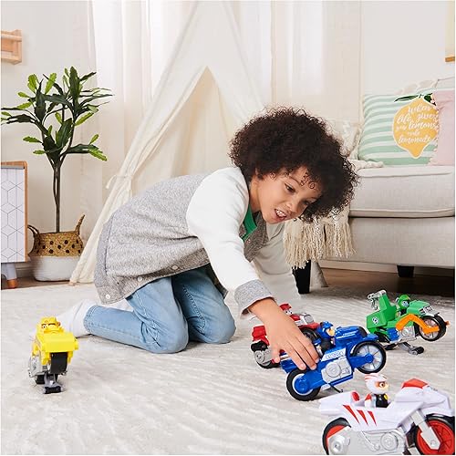 Miniatura 54 de Paw Patrol, Moto Pups Deluxe de Marshall, vehículo de motocicleta de tracción que hace piruetas, figura de juguete