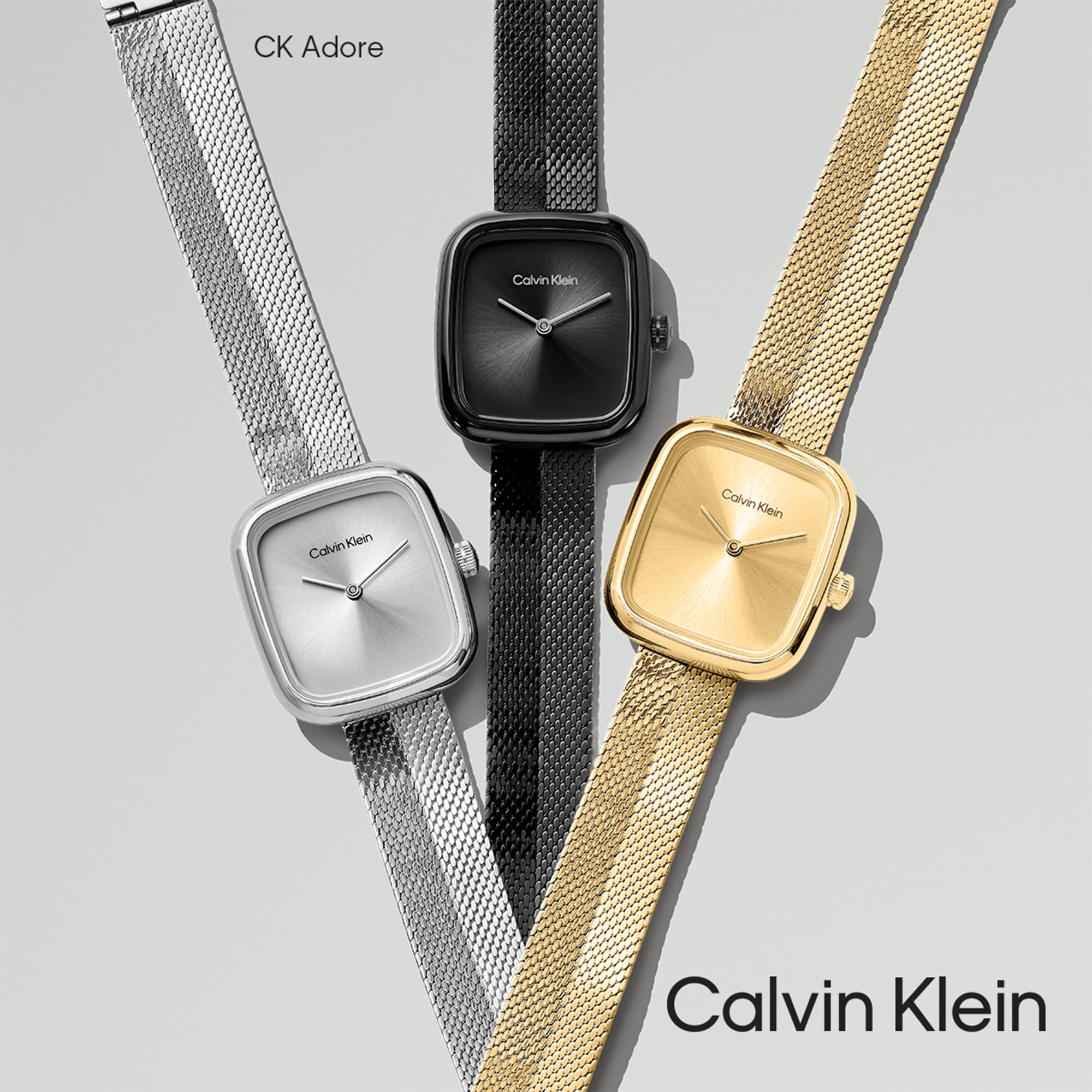 Calvin Klein Dwuręczny zegarek kwarcowy dla kobiet CK Adore Collection z goździkiem złota bransoletka z siatki ze stali nierdzewnej - 25100101