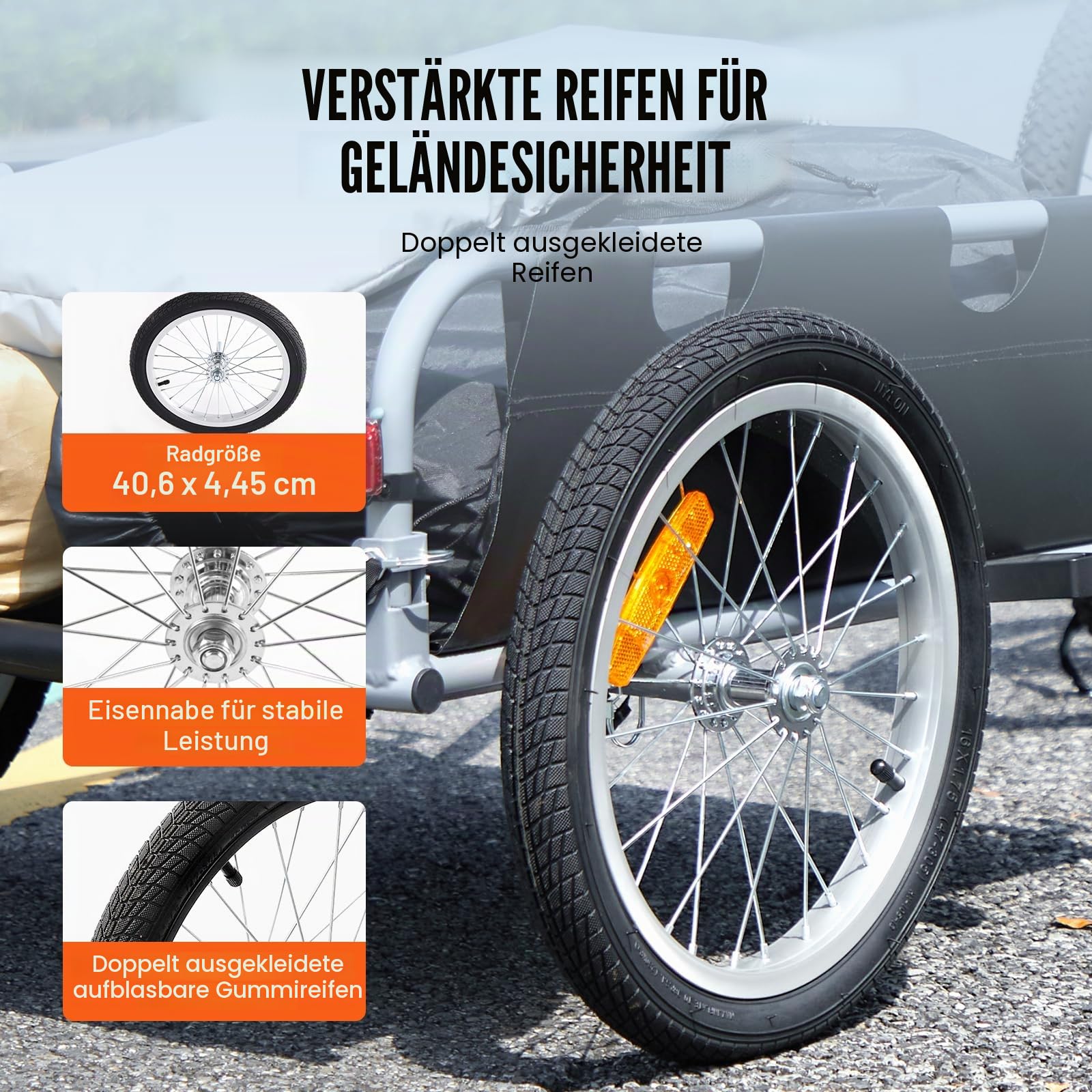 VEVOR Fahrrad-Lastenanhänger, 88/100/72,6 kg Tragfähigkeit, robuster Fahrradwagen, zusammenklappbar, kompakt, mit Universalkupplung