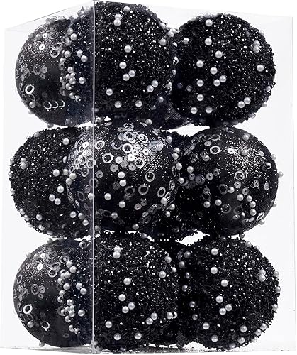 Miniatura 1 de Adornos de bola de Navidad de 12 quilates, decoraciones de bolas de Navidad negras, bolas de perlas colgantes de plástico inastillables para fiestas