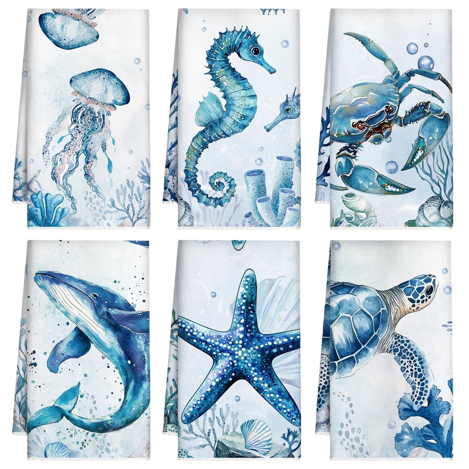Berirexrion Beach Kitchen Hand Towels - Set of 6