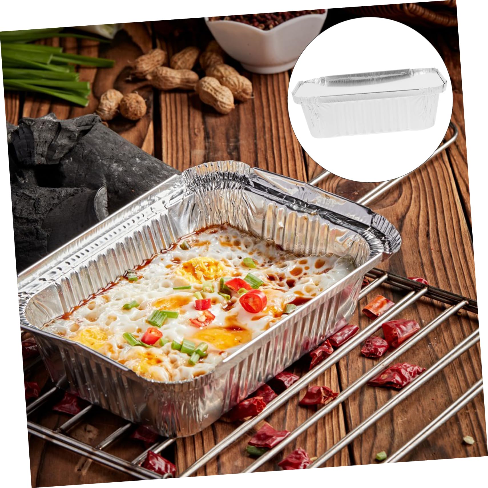PRETYZOOM Lot de 50 Barquettes en Aluminium 600ml, Argenté, Résistantes aux Hautes Températures, Multifonctionnelles, pour Barbecue et Cuisson