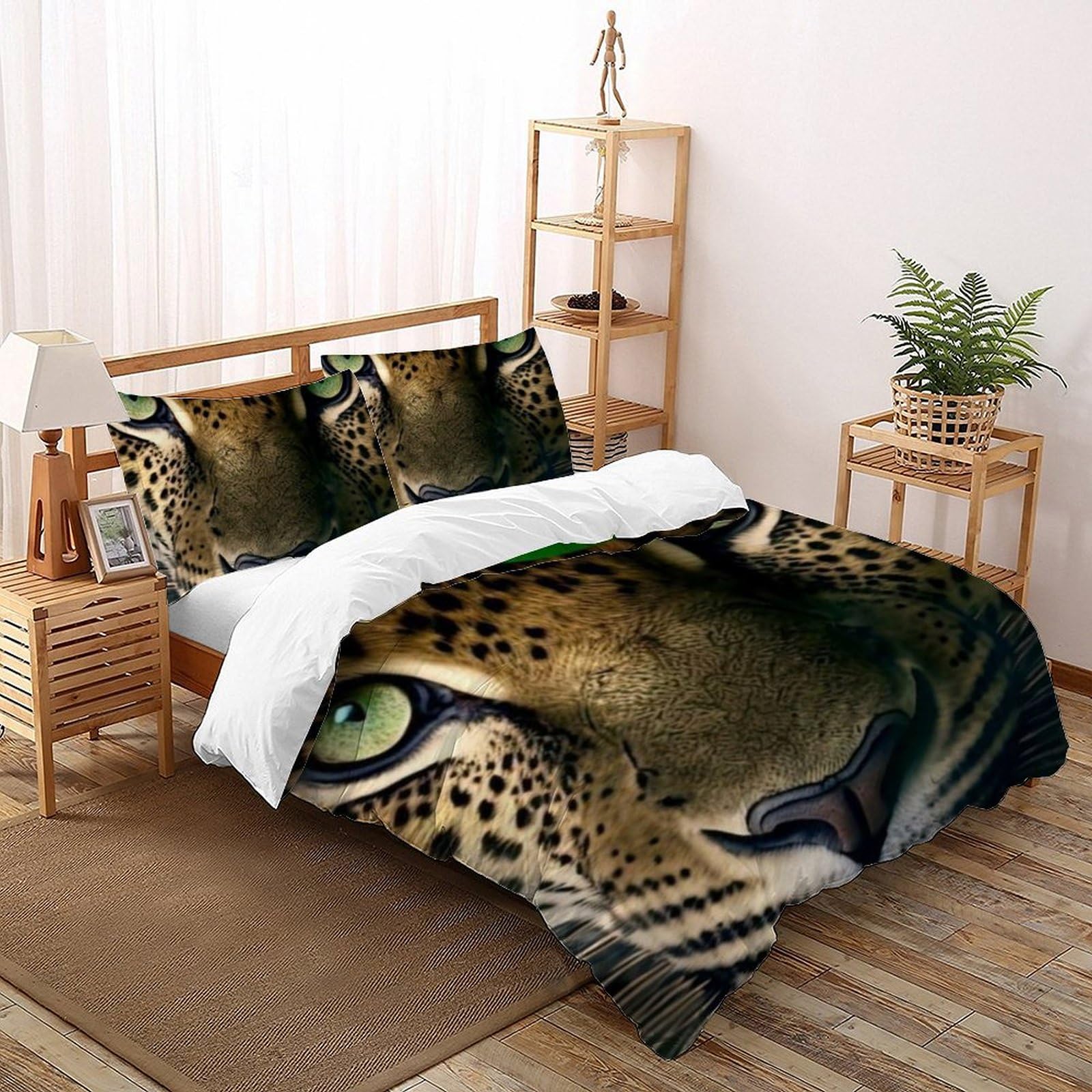 Housse de couette double 200x200 microfibre imprimé guépard 3D avec fermeture
