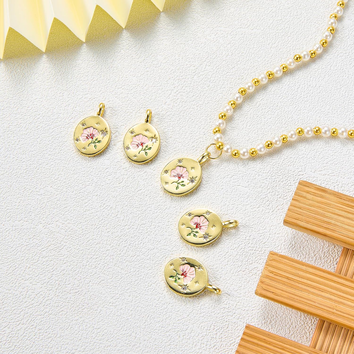 5 Pcs Gold Rose Flower Charms for Jewelry Making Round Brass Pendants for DIY Bracelet Necklace Earrings Jewelry Accessories - Image 6