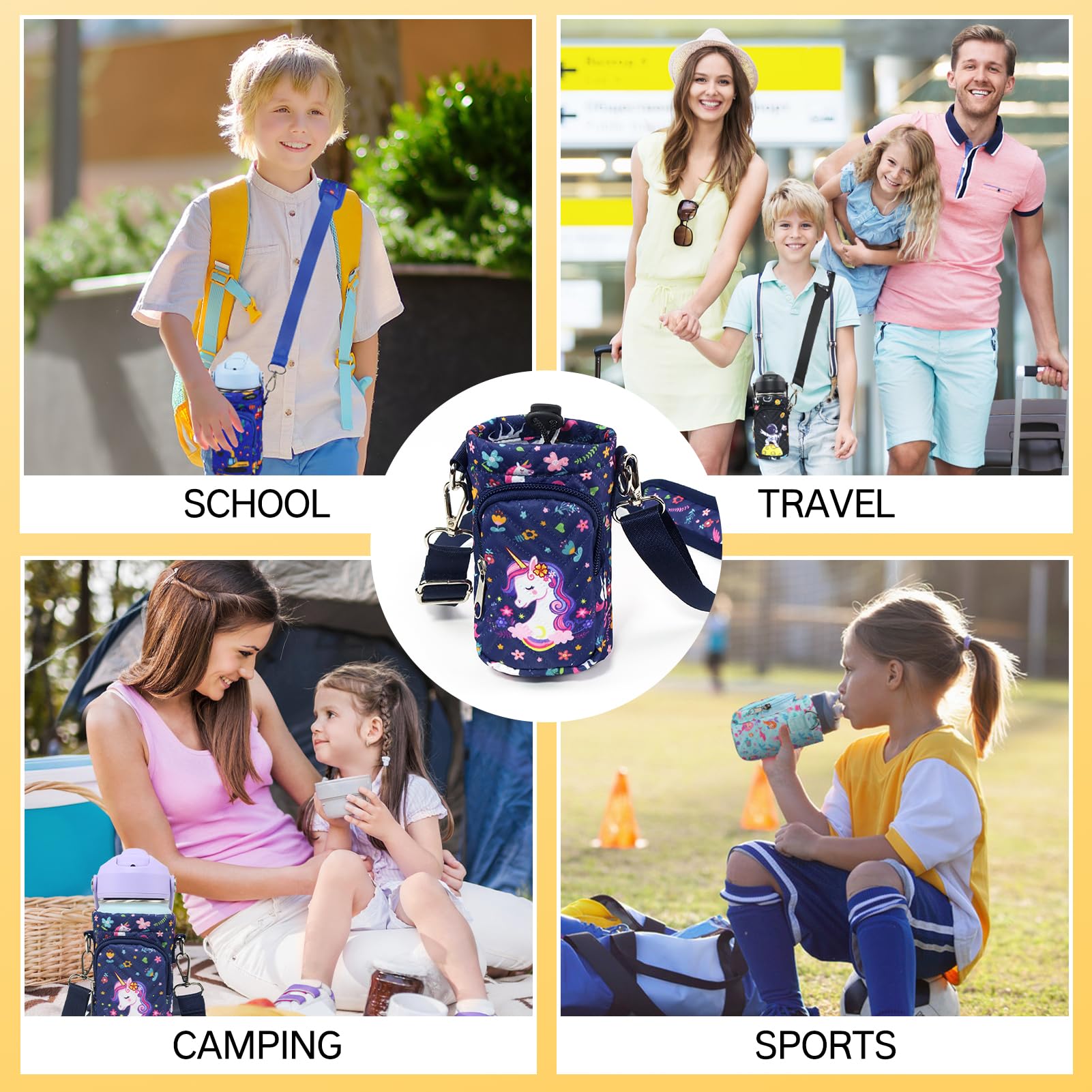 Kids Water Bottle Carrier Bag - Rainbow Neoprene, Adjustable Strap, Padded Pocket - View #11